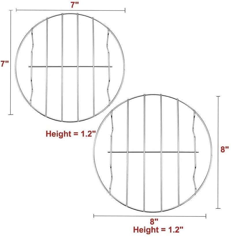 TamBee 2Pcs Cooking Rack Round 304 Stainless Steel Cooling Racks Baking and Cooling Steamer Rack w Stand Cookware for Air Fryer Pressure Cooker Canning (7&8 Inch) - Image 3